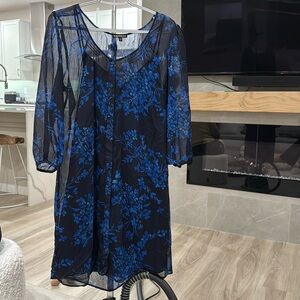 Express blue button up dress large